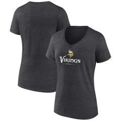 Minnesota Vikings Women's Logo Team Lockup V-Neck T-Shirt Charcoal | NFL
