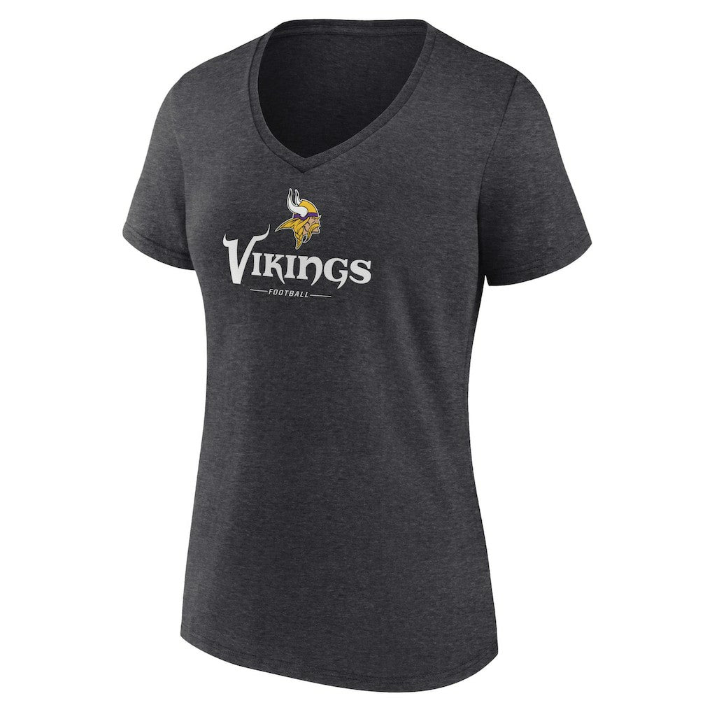 Minnesota Vikings Women's Logo Team Lockup V-Neck T-Shirt Charcoal | NFL