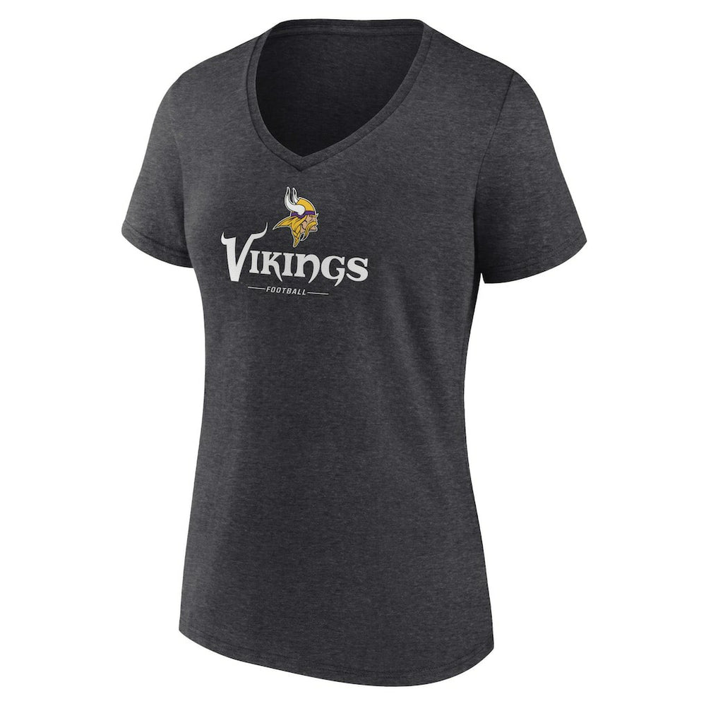 Minnesota Vikings Women's Logo Team Lockup V-Neck T-Shirt Charcoal | NFL