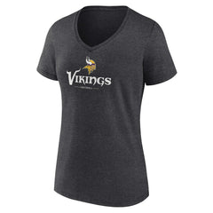Minnesota Vikings Women's Logo Team Lockup V-Neck T-Shirt Charcoal | NFL