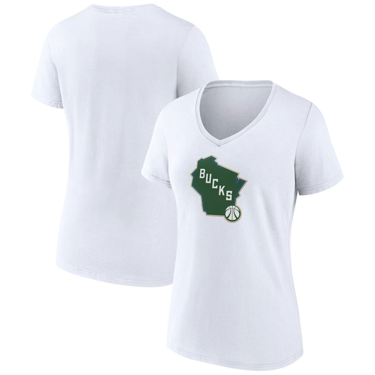 Milwaukee Bucks Women's Alternate Logo V-Neck T-Shirt White - NBA