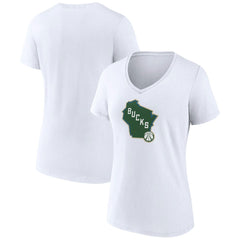 Milwaukee Bucks Women's Alternate Logo V-Neck T-Shirt White - NBA