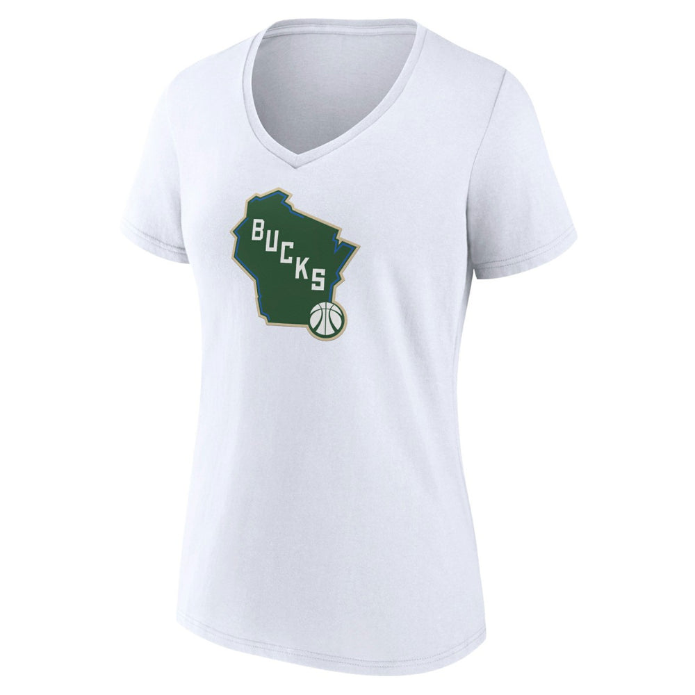 Milwaukee Bucks Women's Alternate Logo V-Neck T-Shirt White - NBA