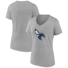 Charlotte Hornets Women's Alternate Logo V-Neck T-Shirt Heather Gray - NBA