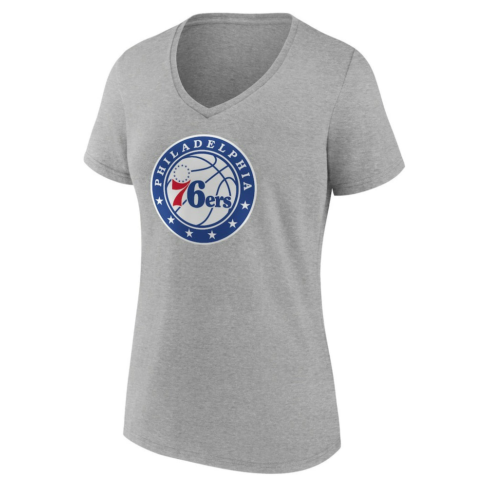 Philadelphia 76ers Women's Alternate Logo V-Neck T-Shirt Heather Gray - NBA