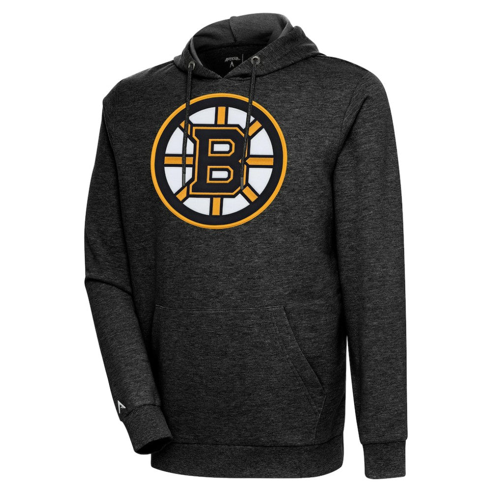 Boston Bruins Antigua Logo Action Chenille Pullover Hoodie - Heather Black - NHL