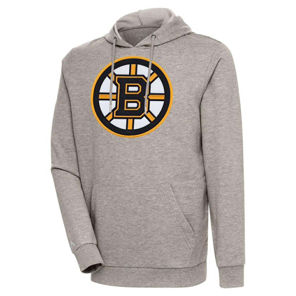 Boston Bruins Antigua Logo Action Chenille Pullover Hoodie - Oatmeal - NHL