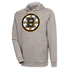 Boston Bruins Antigua Logo Action Chenille Pullover Hoodie - Oatmeal - NHL