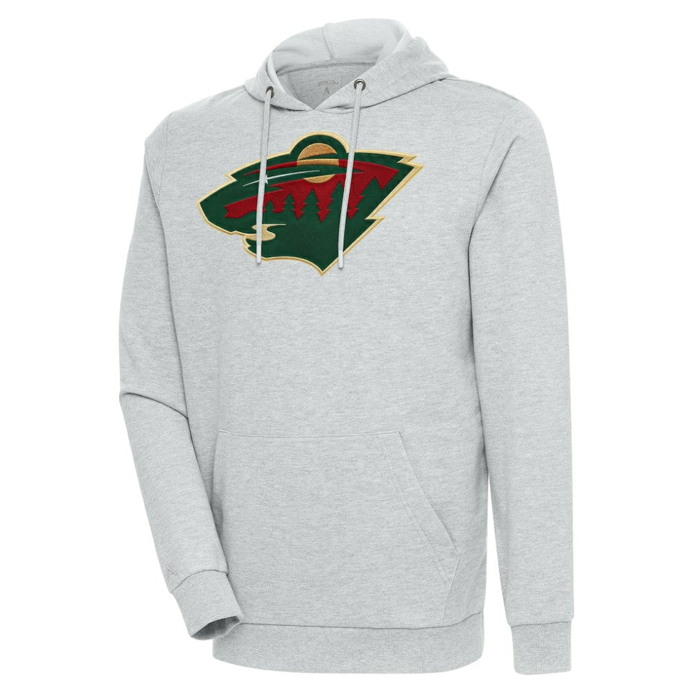 Minnesota Wild Antigua Logo Action Chenille Pullover Hoodie - Heather Gray - NHL