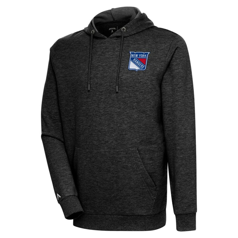 New York Rangers Antigua Action Chenille Pullover Hoodie - Heather Black - NHL