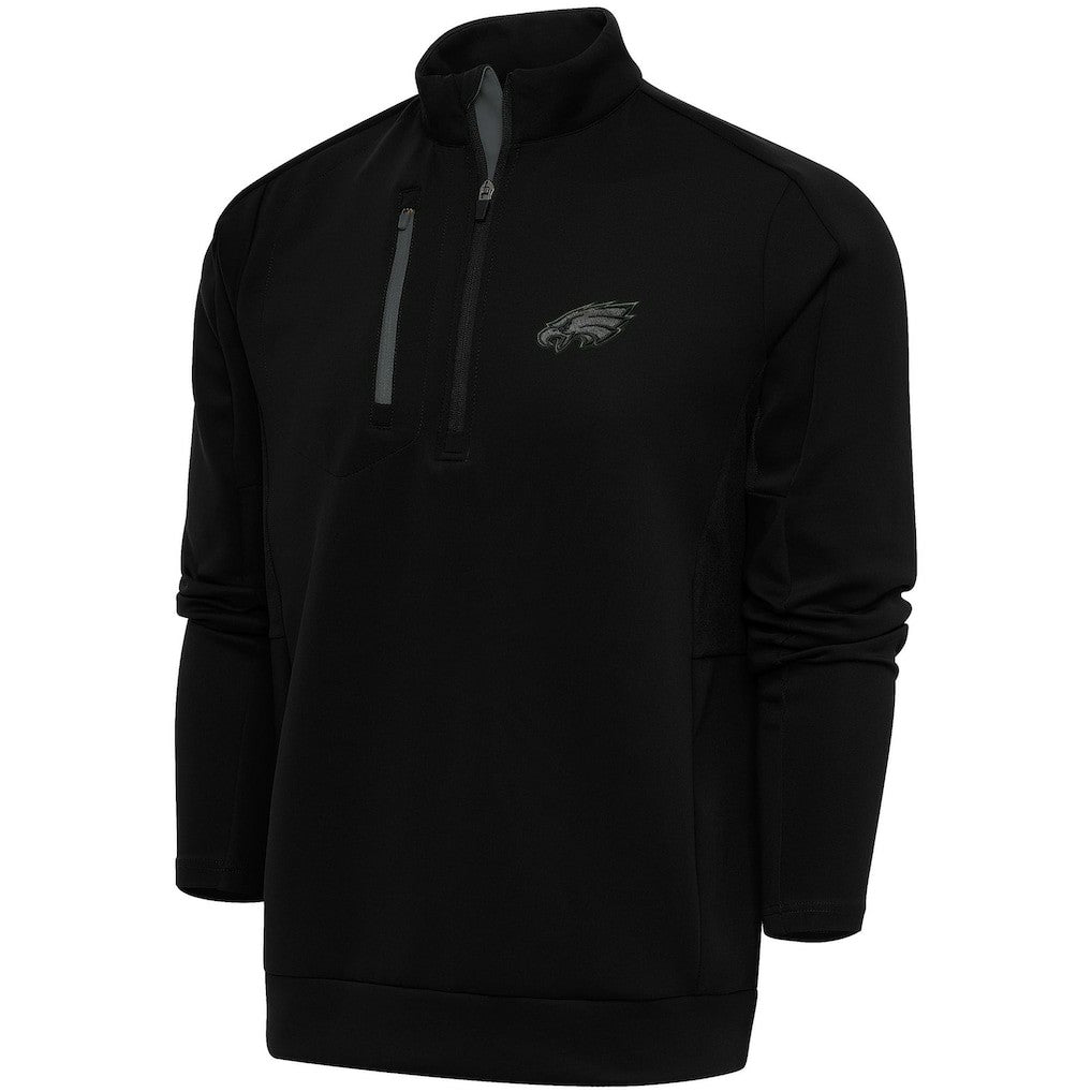 Philadelphia Eagles Antigua Tonal Logo Generation Quarter-Zip Pullover Top Black | NFL