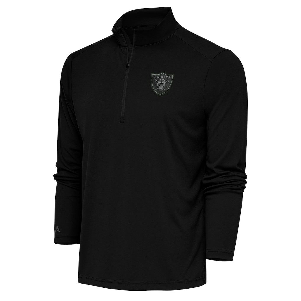 Las Vegas Raiders Antigua Tonal Logo Tribute Quarter-Zip Pullover Top Black | NFL