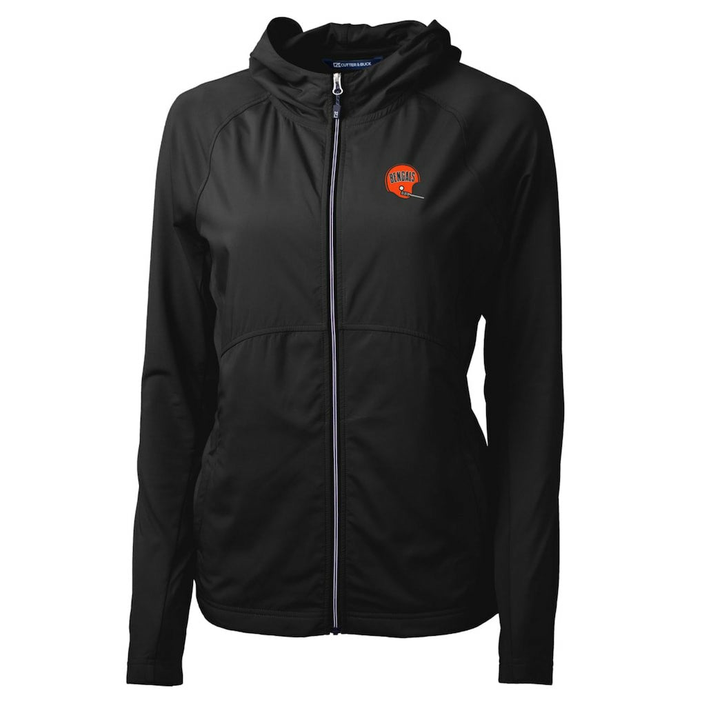 Cincinnati Bengals Cutter & Buck Women's Throwback Logo Adapt Eco Knit Hybrid Recycled Full-Zip Hoodie Black | NFL