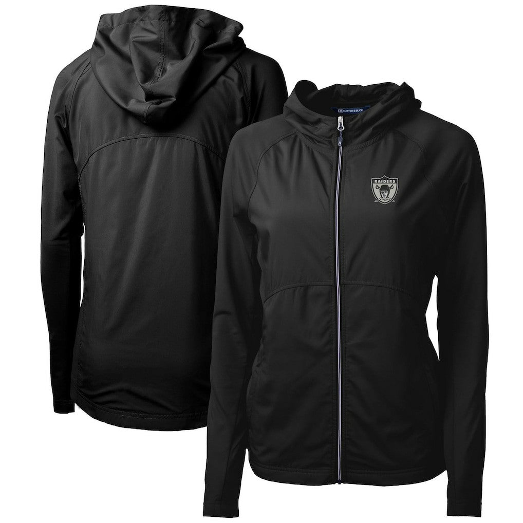 Las Vegas Raiders Cutter & Buck Women's Throwback Logo Adapt Eco Knit Hybrid Recycled Full-Zip Hoodie Black | NFL