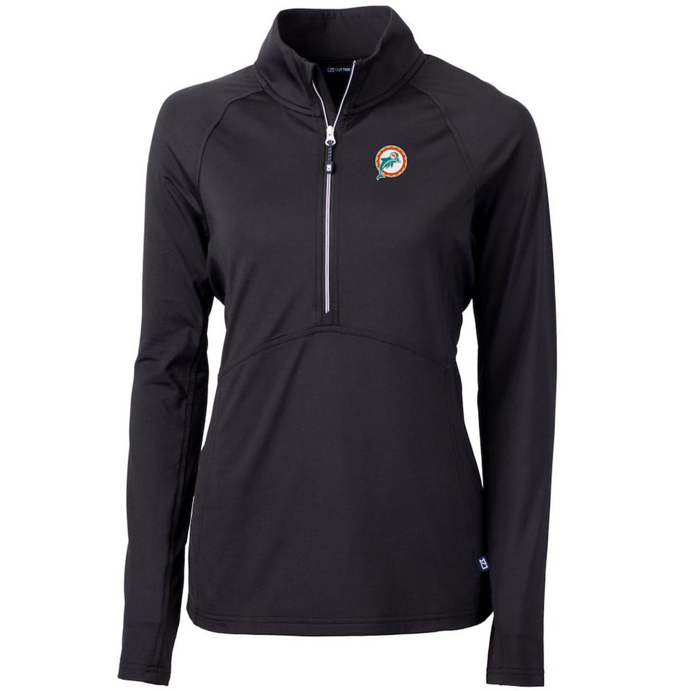 Miami Dolphins Cutter & Buck Women's Throwback Logo Adapt Eco Knit Stretch Recycled Half-Zip Pullover Top Black | NFL