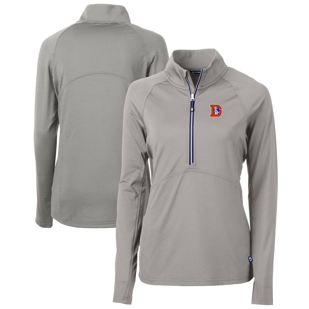 Denver Broncos Cutter & Buck Women's Throwback Logo Adapt Eco Knit Stretch Recycled Half-Zip Pullover Top Gray | NFL