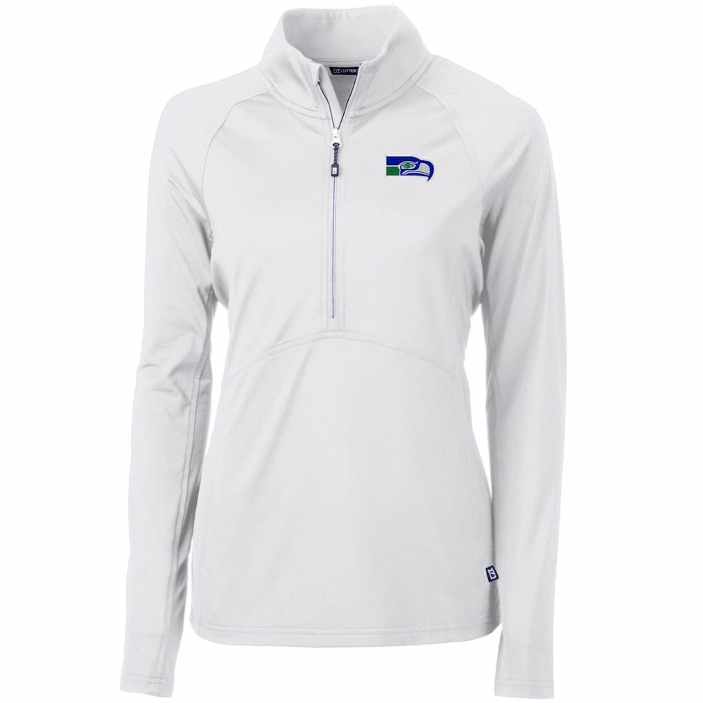 Seattle Seahawks Cutter & Buck Women's Throwback Logo Adapt Eco Knit Stretch Recycled Half-Zip Pullover Top White | NFL