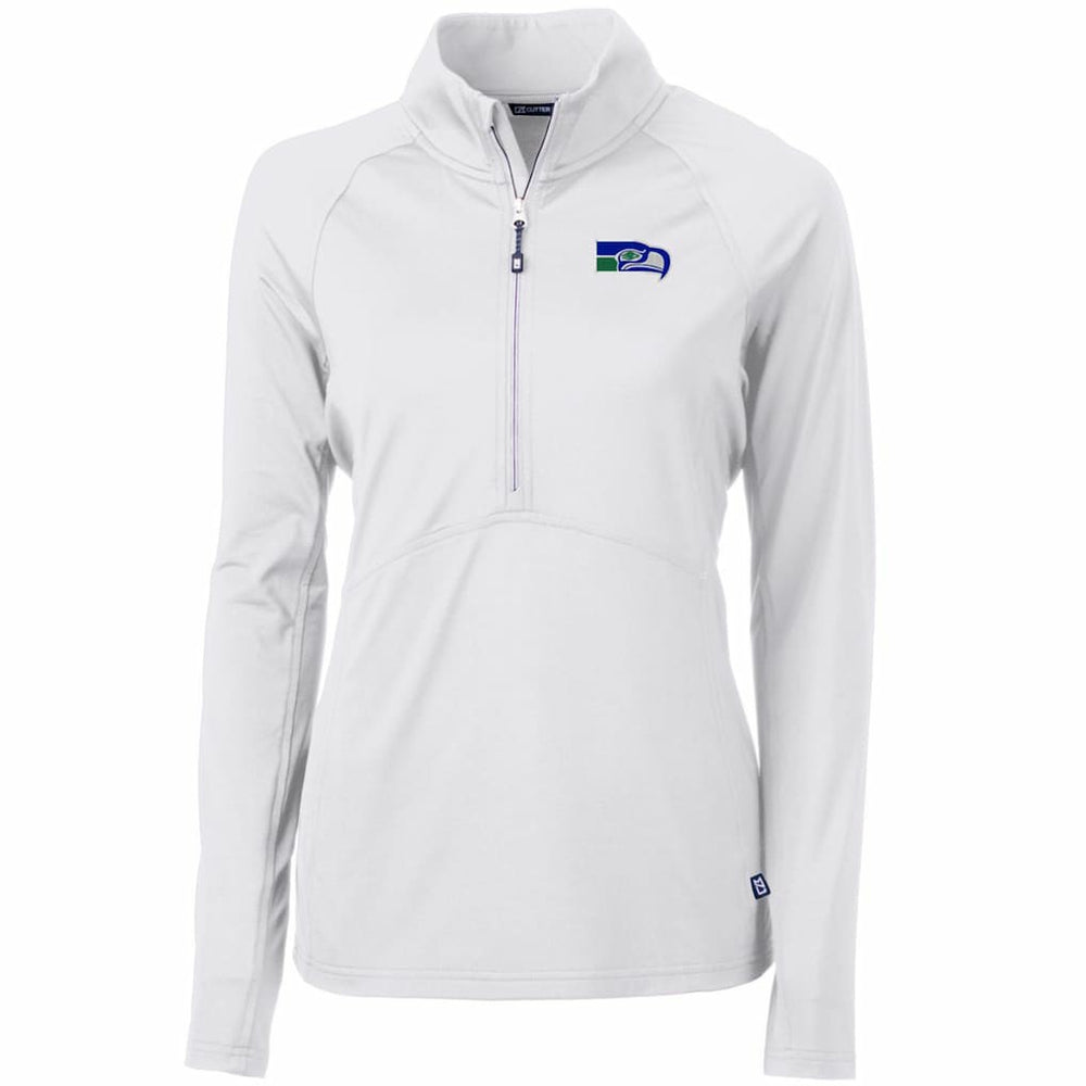 Seattle Seahawks Cutter & Buck Women's Throwback Logo Adapt Eco Knit Stretch Recycled Half-Zip Pullover Top White | NFL