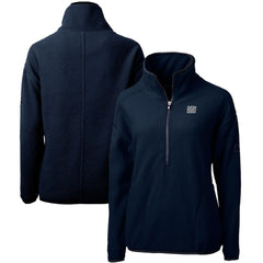 New York Giants Cutter & Buck Women's Throwback Logo Cascade Eco Sherpa Fleece Half-Zip Pullover Jacket Navy | NFL
