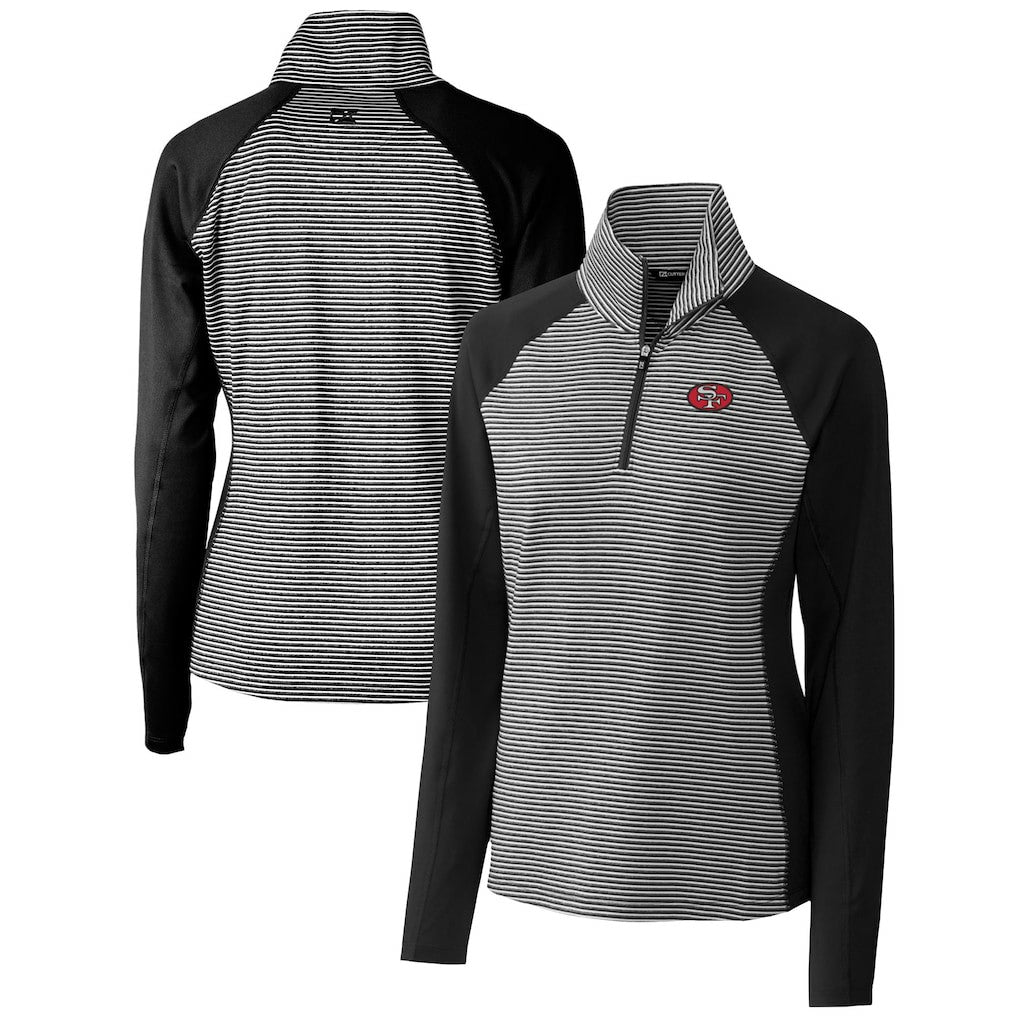 San Francisco 49ers Cutter & Buck Women's Throwback Logo Forge Tonal Stripe Stretch Half-Zip Pullover Top Black | NFL