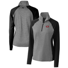 San Francisco 49ers Cutter & Buck Women's Throwback Logo Forge Tonal Stripe Stretch Half-Zip Pullover Top Black | NFL