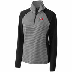 San Francisco 49ers Cutter & Buck Women's Throwback Logo Forge Tonal Stripe Stretch Half-Zip Pullover Top Black | NFL