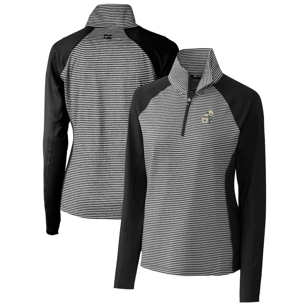New Orleans Saints Cutter & Buck Women's Throwback Logo Forge Tonal Stripe Stretch Half-Zip Pullover Top Black | NFL