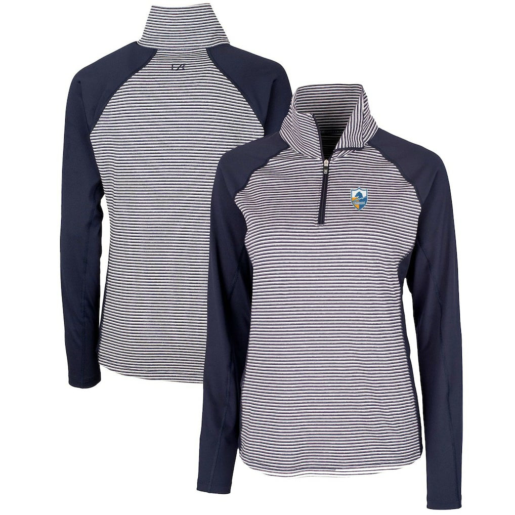Los Angeles Chargers Cutter & Buck Women's Throwback Logo Forge Tonal Stripe Stretch Half-Zip Pullover Top Navy | NFL