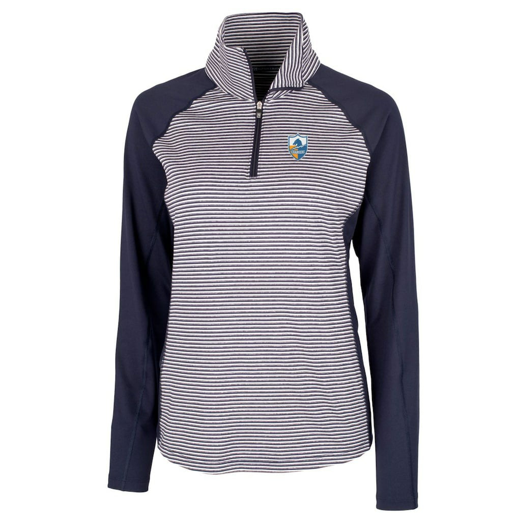 Los Angeles Chargers Cutter & Buck Women's Throwback Logo Forge Tonal Stripe Stretch Half-Zip Pullover Top Navy | NFL