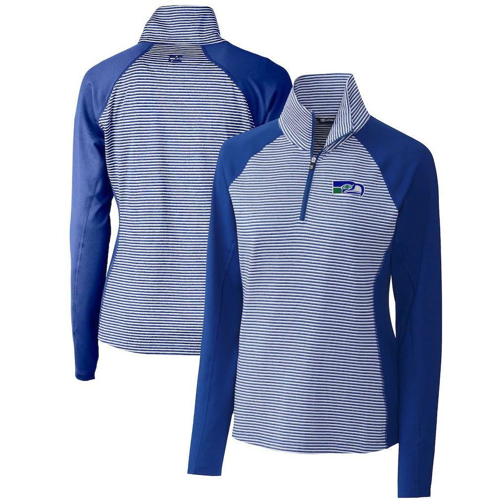Seattle Seahawks Cutter & Buck Women's Throwback Logo Forge Tonal Stripe Stretch Half-Zip Pullover Top Royal | NFL