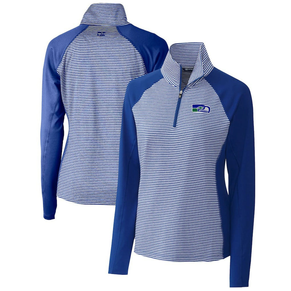 Seattle Seahawks Cutter & Buck Women's Throwback Logo Forge Tonal Stripe Stretch Half-Zip Pullover Top Royal | NFL