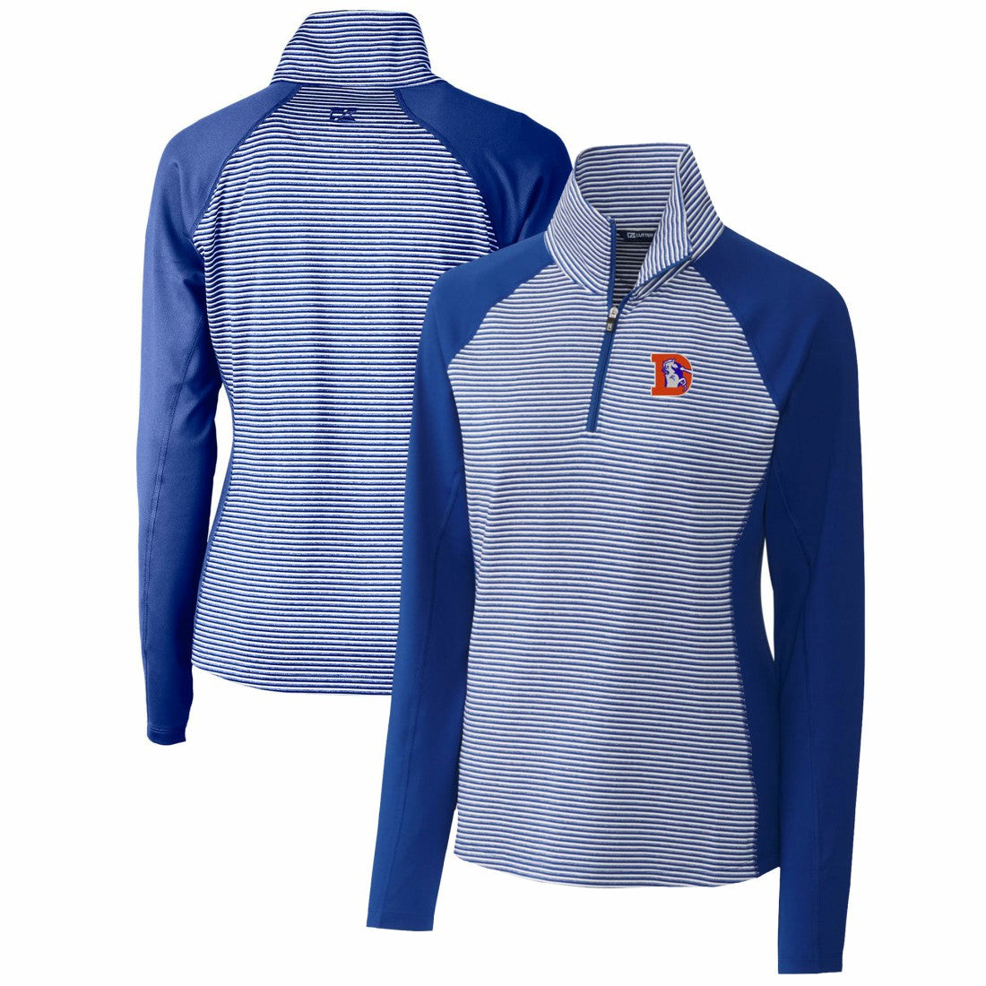 Denver Broncos Cutter & Buck Women's Throwback Logo Forge Tonal Stripe Stretch Half-Zip Pullover Top Royal | NFL