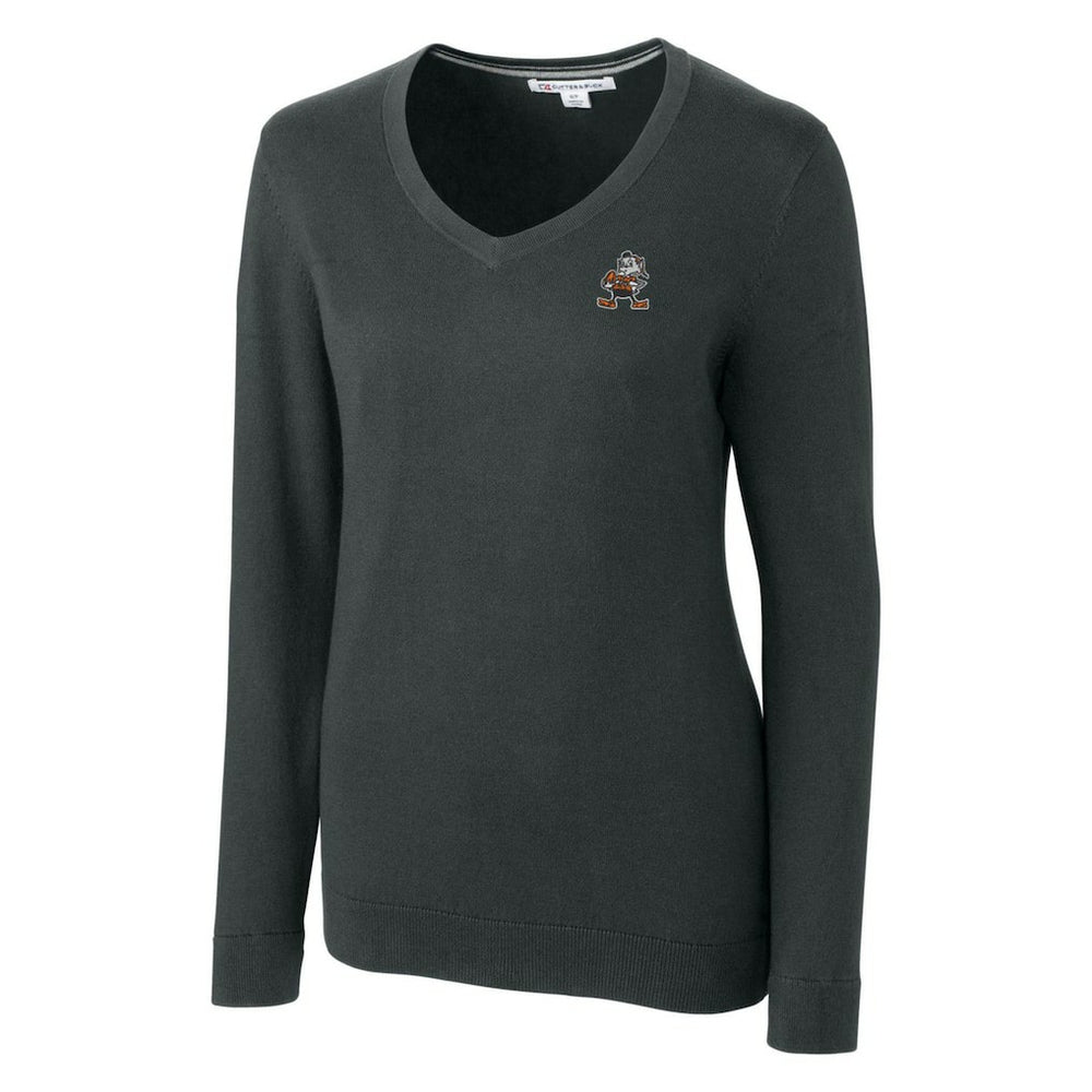Cleveland Browns Cutter & Buck Women's Throwback Logo Lakemont Tri-Blend V-Neck Sweater Heather Charcoal | NFL