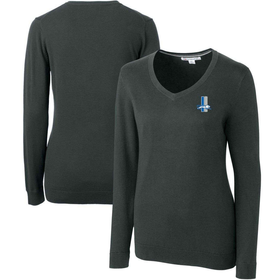 Detroit Lions Cutter & Buck Women's Throwback Logo Lakemont Tri-Blend V-Neck Sweater Heather Charcoal | NFL
