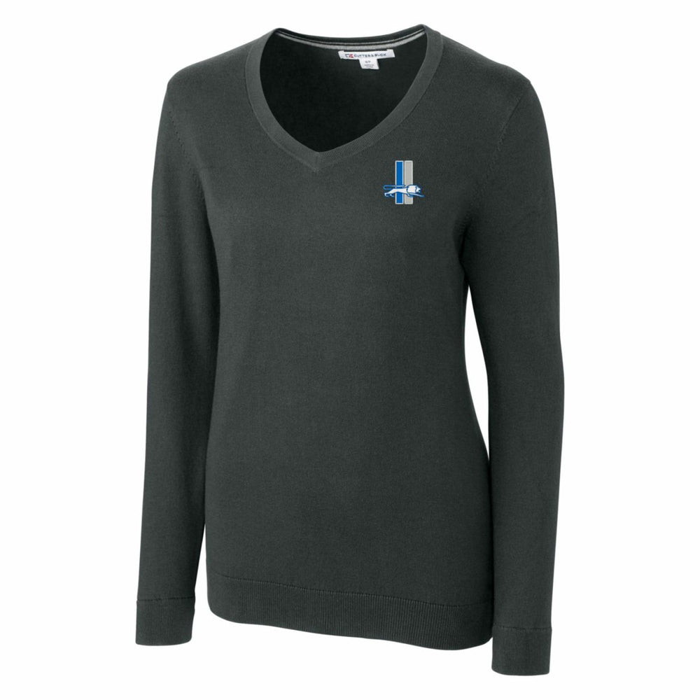 Detroit Lions Cutter & Buck Women's Throwback Logo Lakemont Tri-Blend V-Neck Sweater Heather Charcoal | NFL