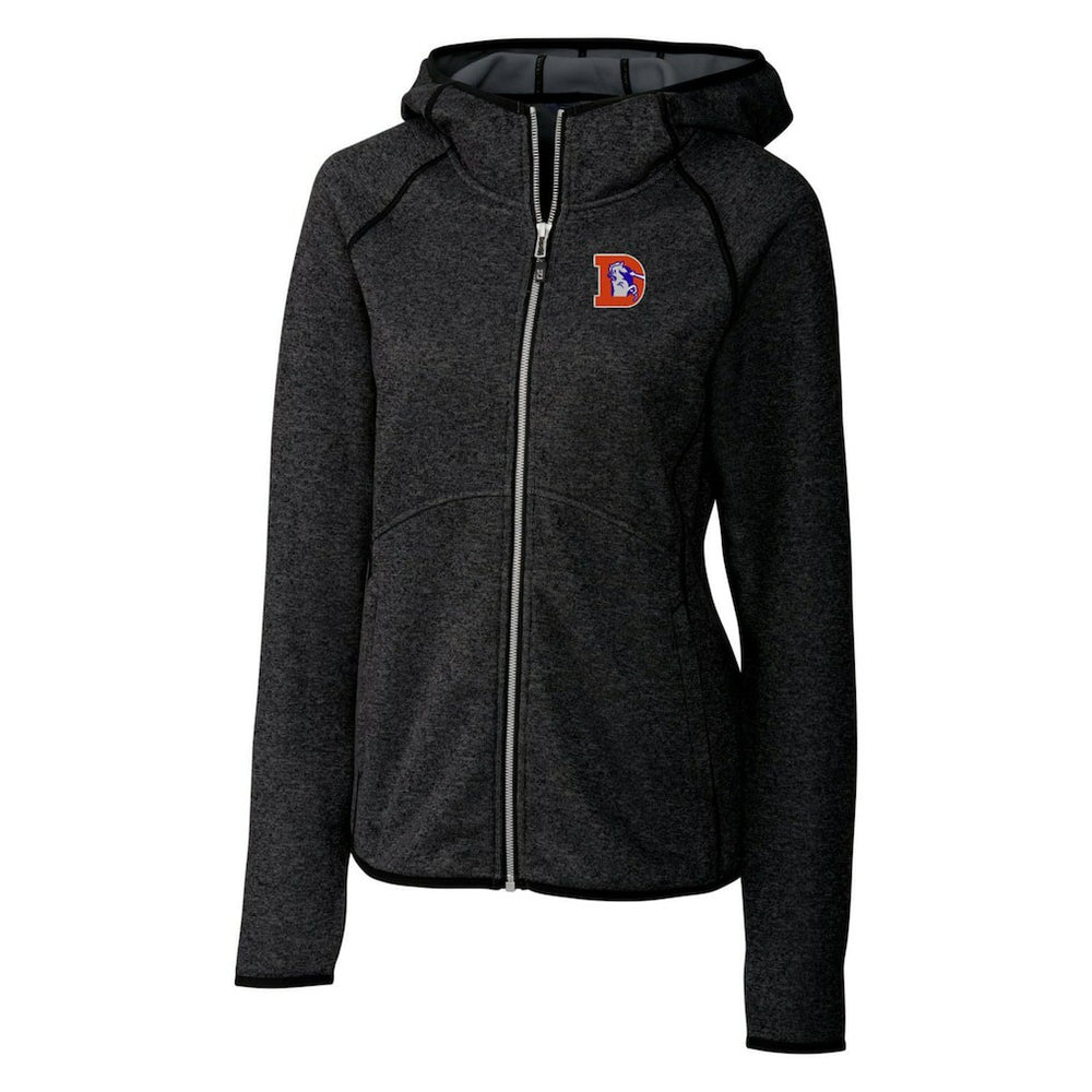 Denver Broncos Cutter & Buck Women's Throwback Logo Mainsail Full-Zip Jacket Heather Charcoal | NFL