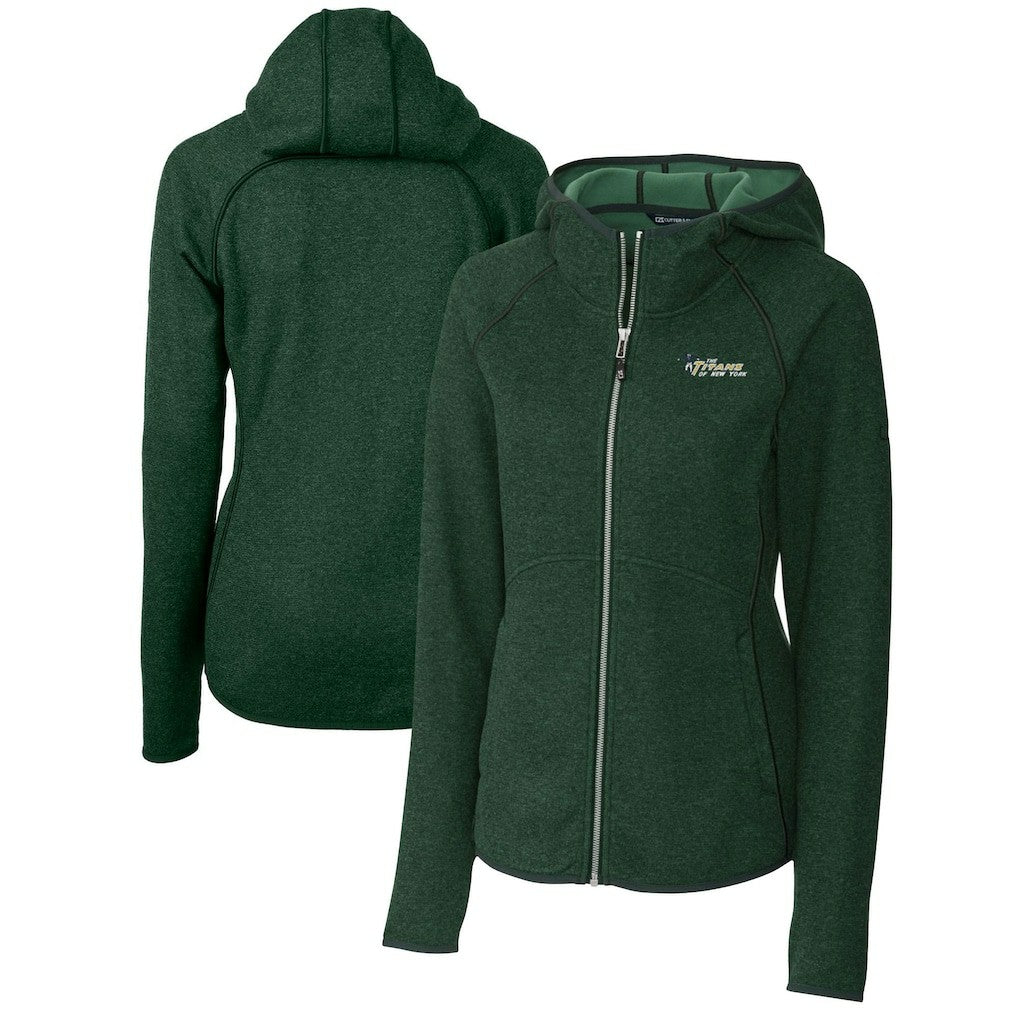 New York Jets Cutter & Buck Women's Throwback Logo Mainsail Full-Zip Jacket Heather Green | NFL