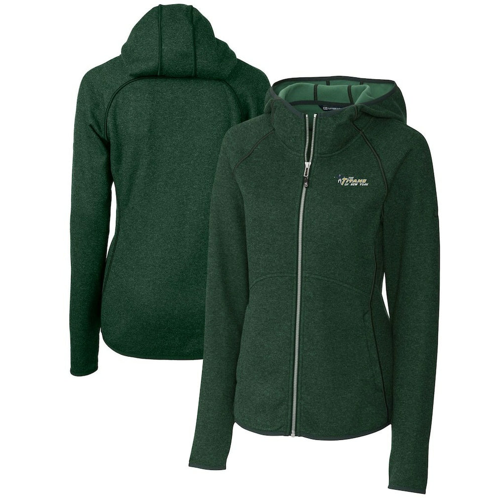 New York Jets Cutter & Buck Women's Throwback Logo Mainsail Full-Zip Jacket Heather Green | NFL