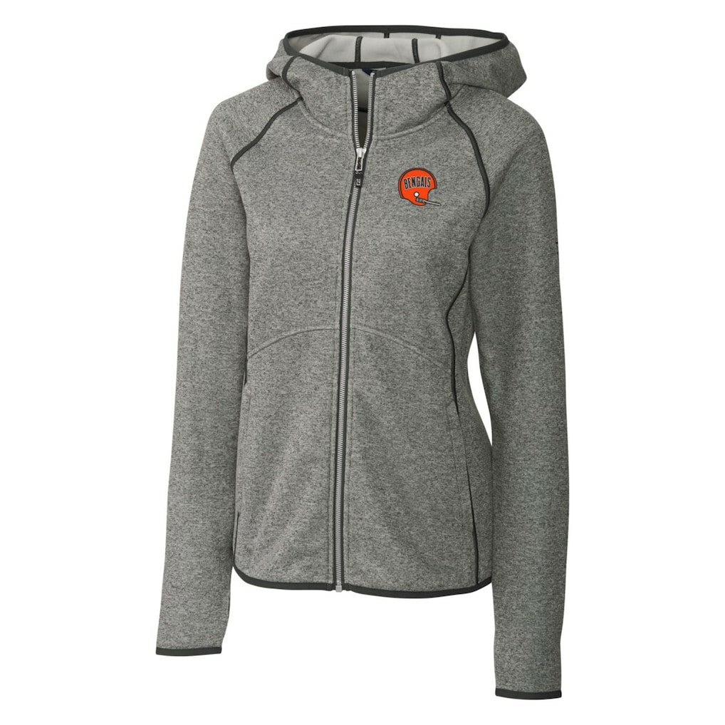 Cincinnati Bengals Cutter & Buck Women's Throwback Logo Mainsail Full-Zip Jacket Heather Gray | NFL