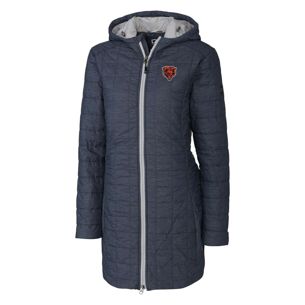 Chicago Bears Cutter & Buck Women's Throwback Logo Rainier Primaloft Eco Full-Zip Hoodie Long Coat Heather Navy | NFL