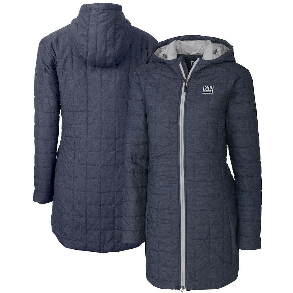 New York Giants Cutter & Buck Women's Throwback Logo Rainier Primaloft Eco Full-Zip Hoodie Long Coat Heather Navy | NFL