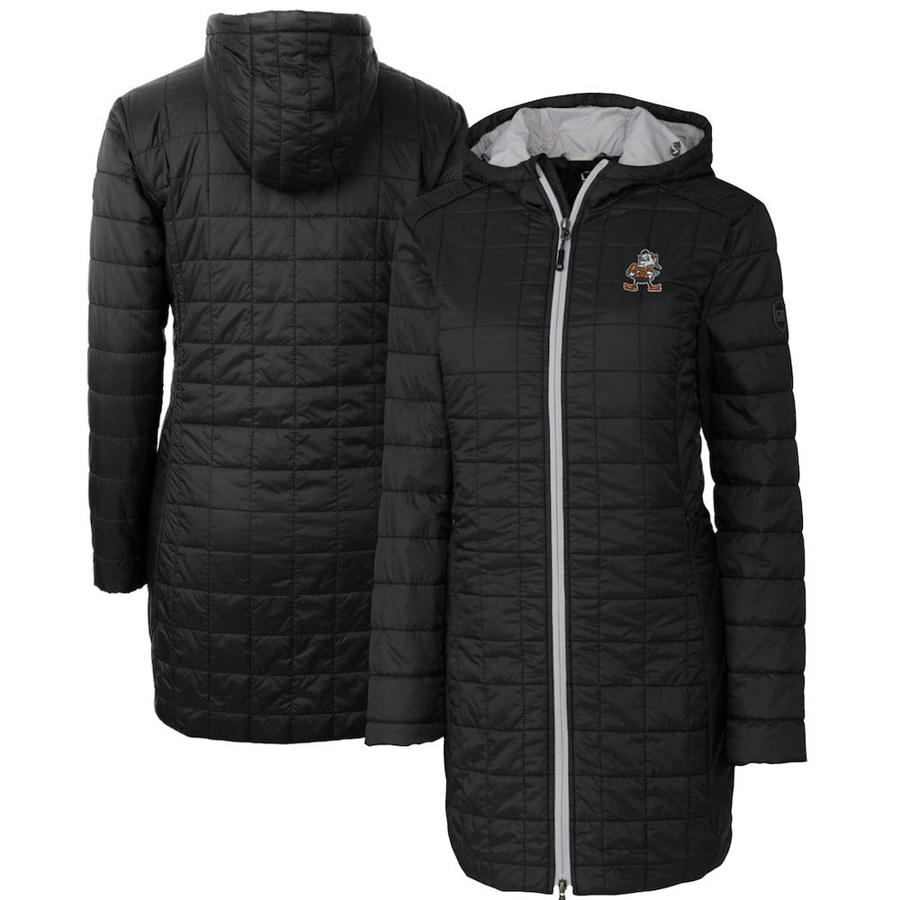 Cleveland Browns Cutter & Buck Women's Throwback Logo Rainier Primaloft Eco Full-Zip Hoodie Long Coat Black | NFL