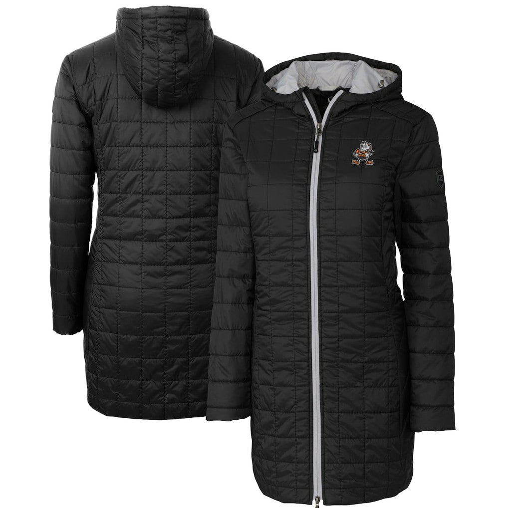 Cleveland Browns Cutter & Buck Women's Throwback Logo Rainier Primaloft Eco Full-Zip Hoodie Long Coat Black | NFL