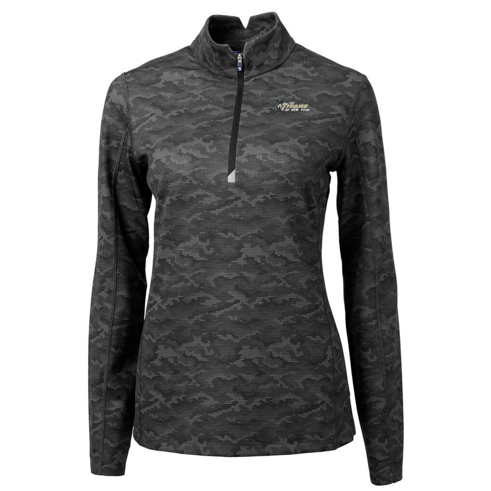 New York Jets Cutter & Buck Women's Throwback Logo Traverse Camo Quarter-Zip Pullover Top Black | NFL