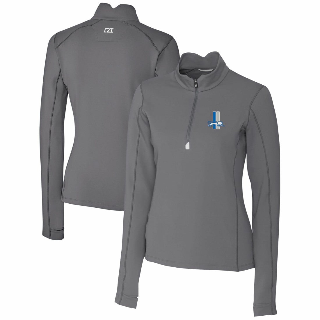 Detroit Lions Cutter & Buck Women's Throwback Logo Traverse Stretch Quarter-Zip Pullover Top Steel | NFL