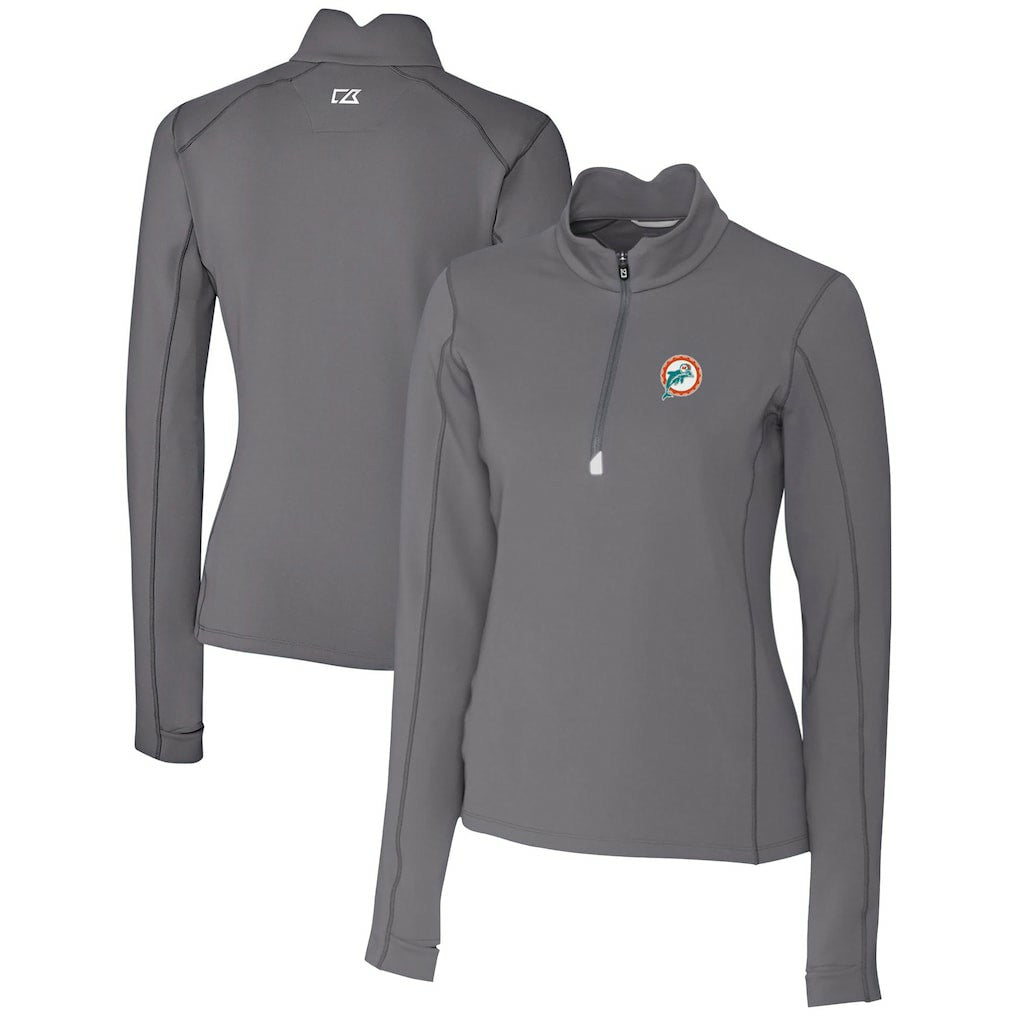Miami Dolphins Cutter & Buck Women's Throwback Logo Traverse Stretch Quarter-Zip Pullover Top Steel | NFL