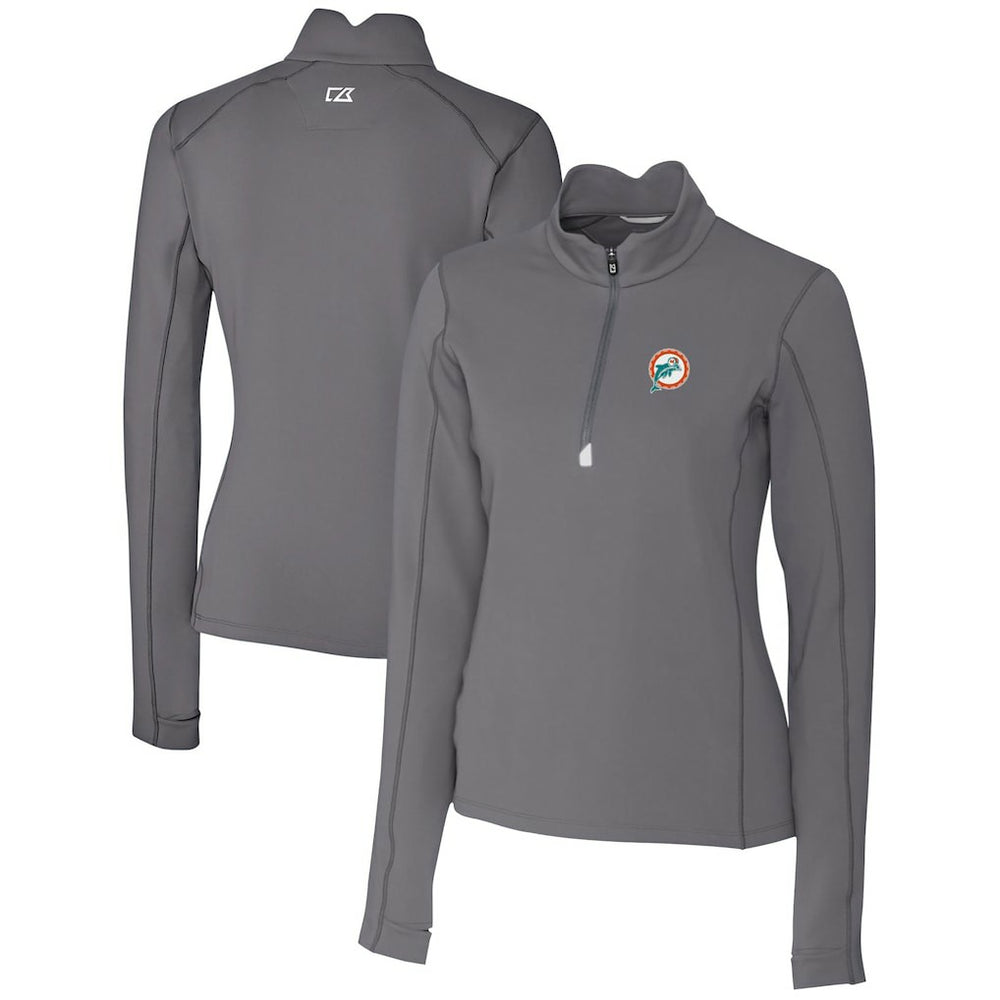 Miami Dolphins Cutter & Buck Women's Throwback Logo Traverse Stretch Quarter-Zip Pullover Top Steel | NFL