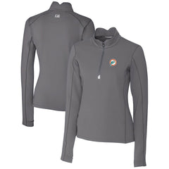 Miami Dolphins Cutter & Buck Women's Throwback Logo Traverse Stretch Quarter-Zip Pullover Top Steel | NFL