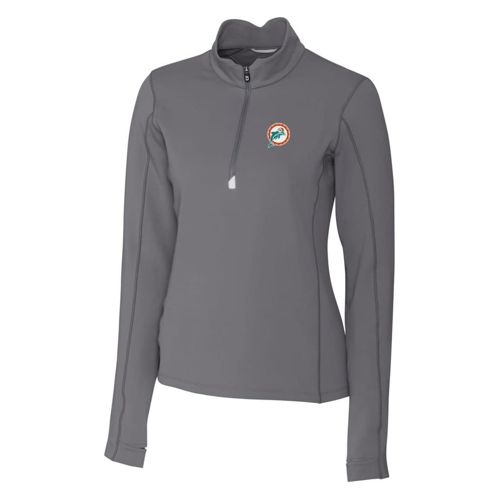 Miami Dolphins Cutter & Buck Women's Throwback Logo Traverse Stretch Quarter-Zip Pullover Top Steel | NFL