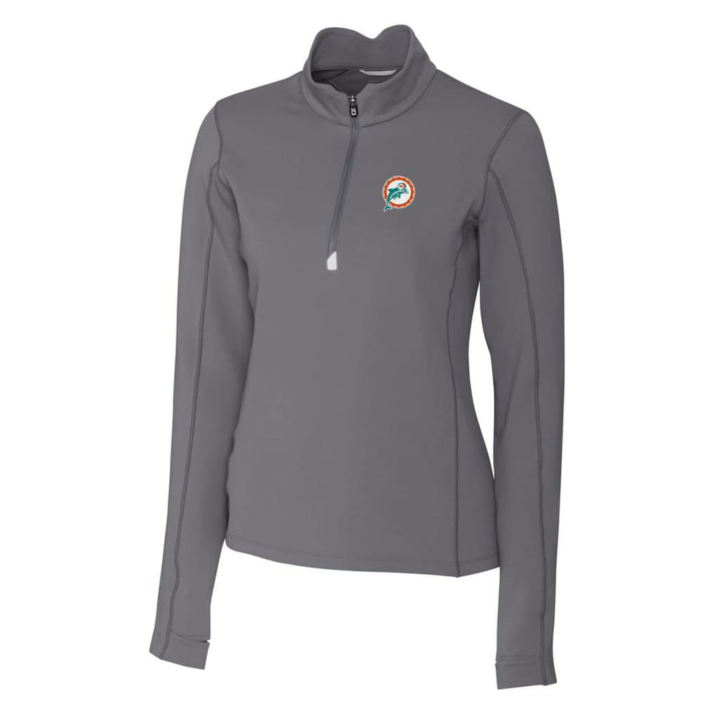 Miami Dolphins Cutter & Buck Women's Throwback Logo Traverse Stretch Quarter-Zip Pullover Top Steel | NFL